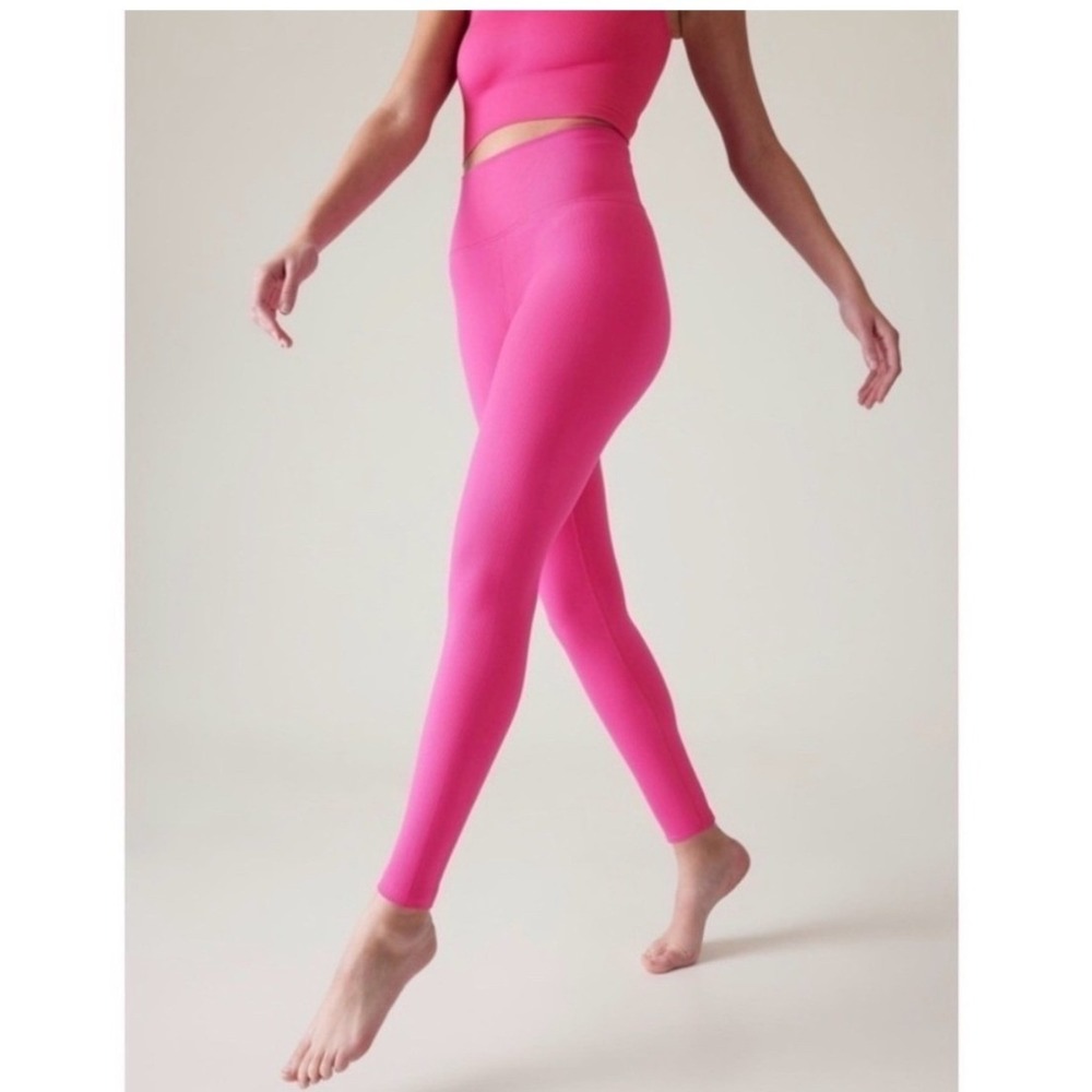 Athleta Aurora‎ Seamless Ribbed High Rise Tight Leggings Hot Pink Size M